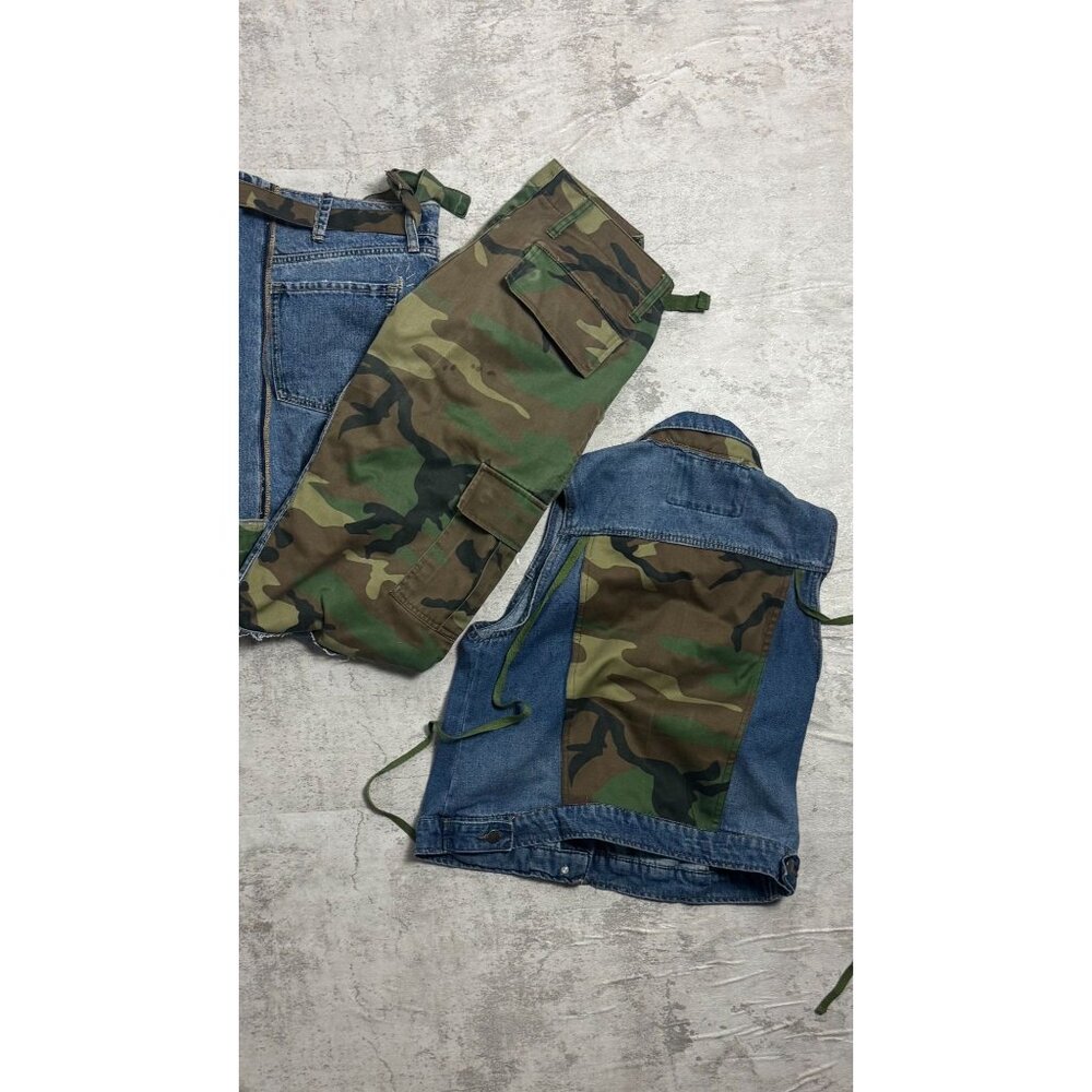 M Denim & Camo Rework Jacket & Cargo Pants Set - Picture 7 of 8